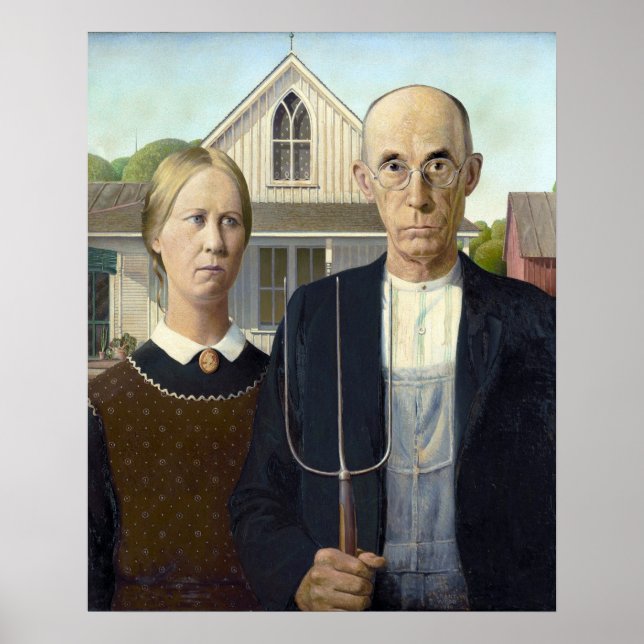 American Gothic - Grant Wood Canvas Impressão (Frente)