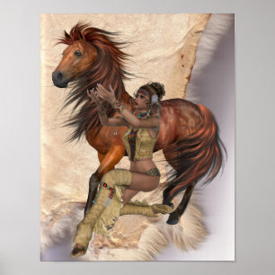 American Indian Princess and Horse Poster
