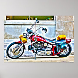 American Motorcycle Outside Cafe HDR Poster