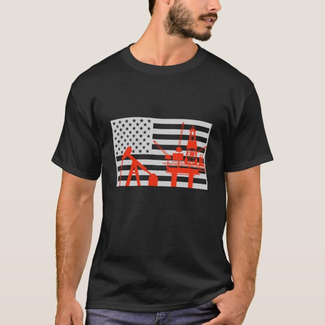American Oilfield Worker USA Flag Gift T-Shirt (Frente)
