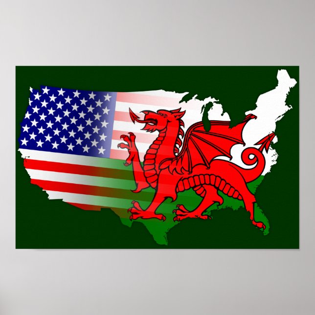 American Welsh Map Flags Poster (Frente)