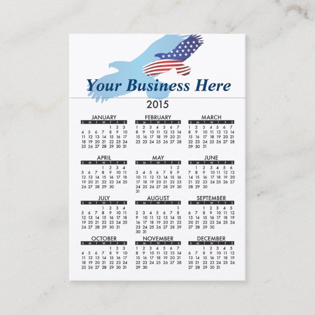 Americano 2015 do calendário do cartão de visita (Frente)