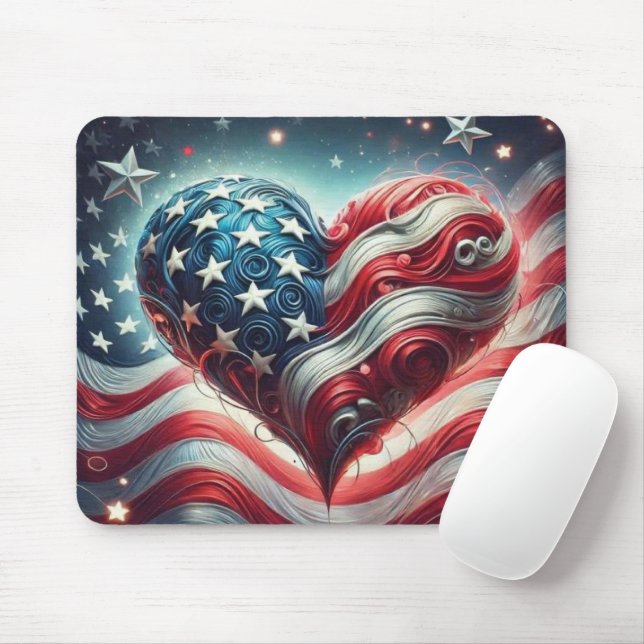Americano Bandeira do Coração Mouse Pad – Desktop  (Com mouse)
