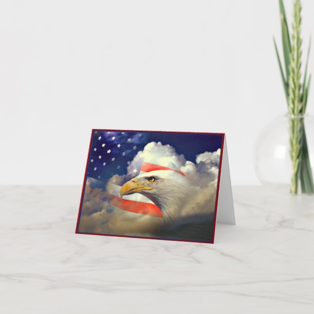 Americano patriótico Eagle e cartão da bandeira (Frente)