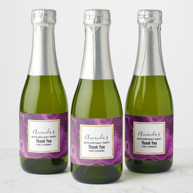 Ametista Roxo E Ágato-Abstrato Dourado Aniversário (Garrafas)