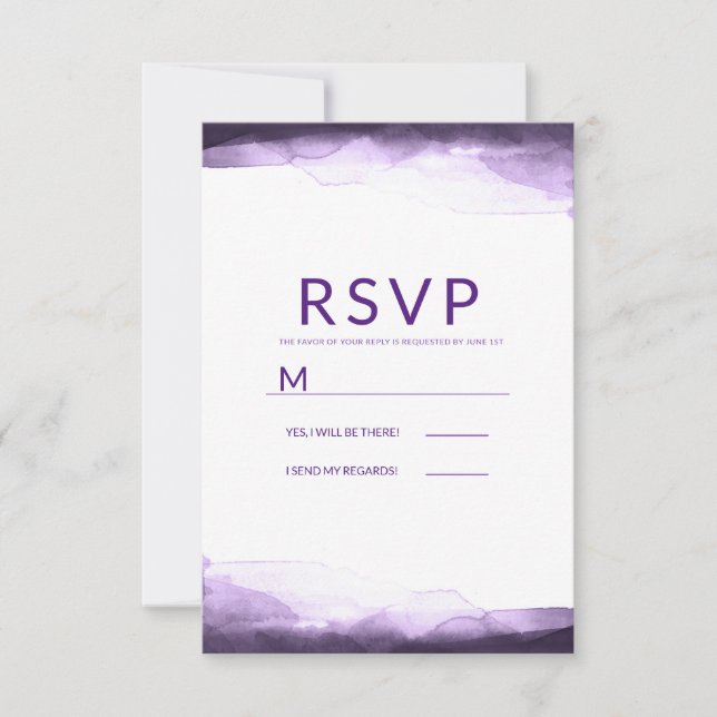 Ametyst Purple Watercolor Modern Wedding RSVP (Frente)