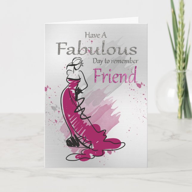 Amigo, Saudação De Aniversário Com Mulher, Cartão (Frente)