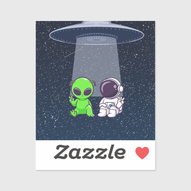 Amigos com Aliens em um adesivo ou decalque (Folha)