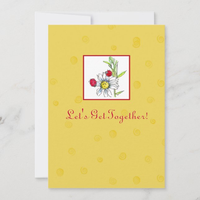 Amigos Convite de festas Red Ladybug Daisy Flower (Frente)