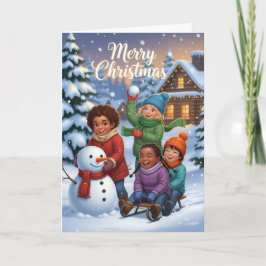 Amigos Felizes no Dia de Neve – Cartão de Natal pa