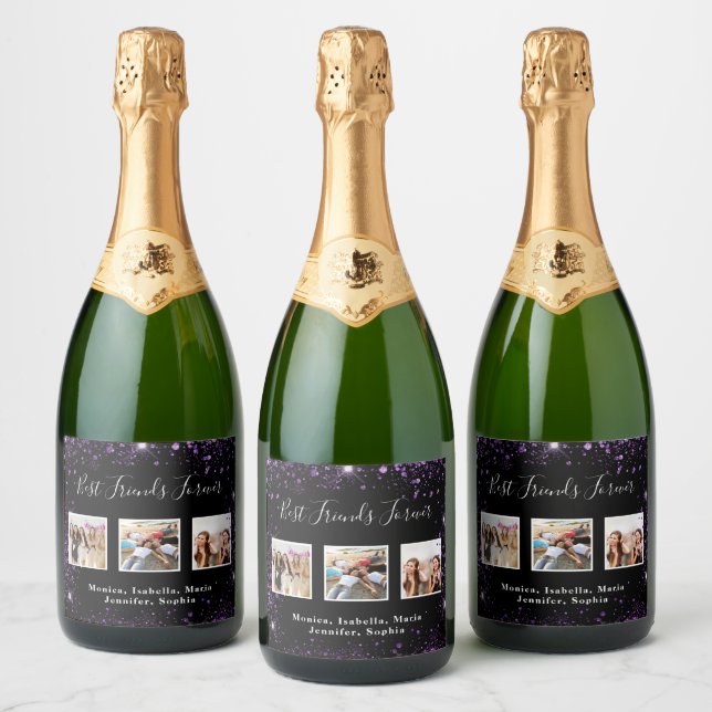 Amigos para sempre foto preto roxo brilho (Garrafas)