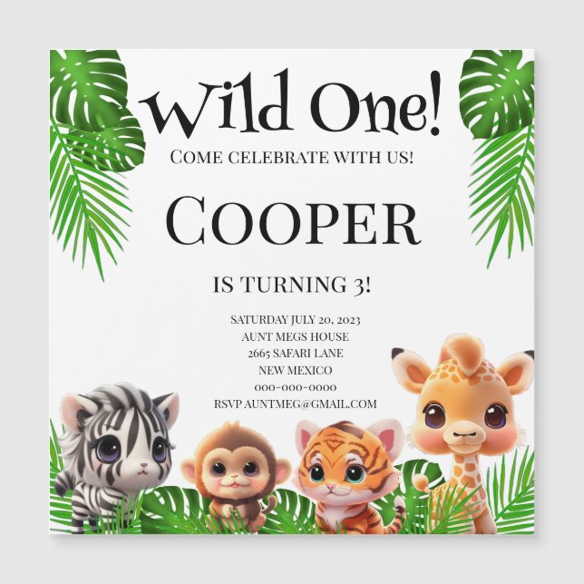 Amigos Safari girafa zebra aniversário de macaco (Frente)