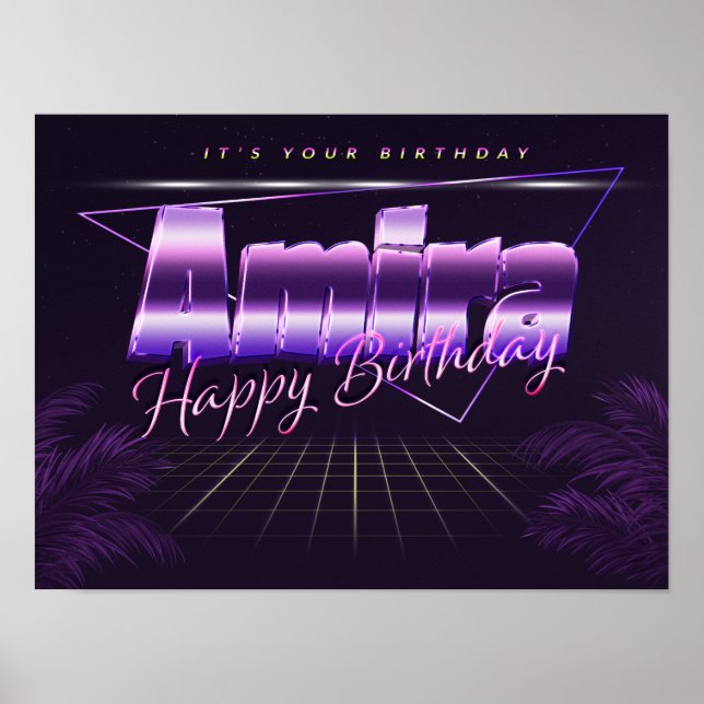 Amira Nome Primeiro nome lilás Poster de aniversár (Frente)