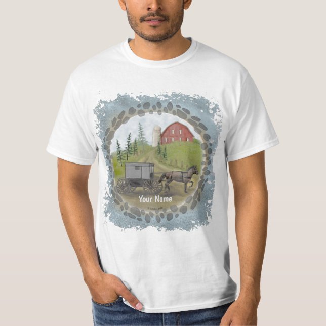 Amish Buggy Visitando T-Shirt (Frente)