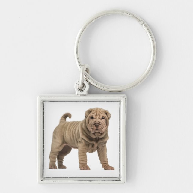 Amo o chaveiro de cachorro Shar Pei chinês (Frente)