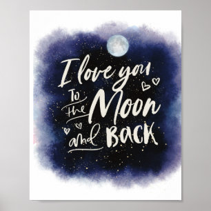 Amo-te à lua e ao impressão da arte de texto.