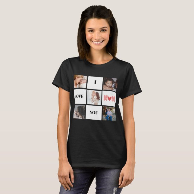 "Amo-te mãe", fofa 5 colagem T-Shirt (Frente Completa)