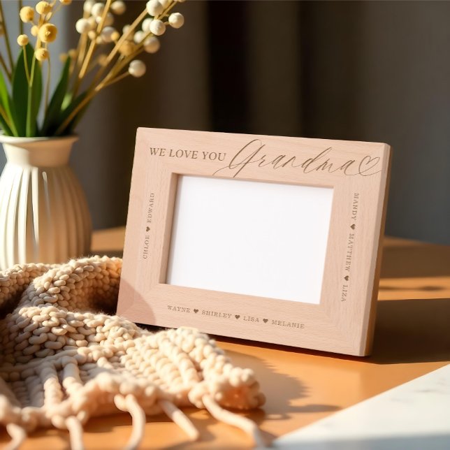 Amo-Te Vovó Escrever Nomes De Vovô De Coração (We Love You Grandma Script Heart Grandkid Names Etched Frames)