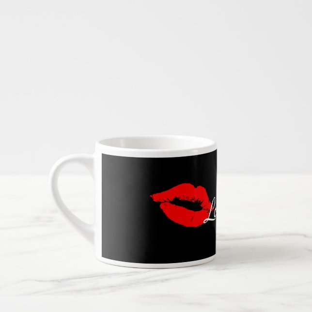 Amo você Beijo de Lábios Vermelhos Caneca de Café  (Esquerda)