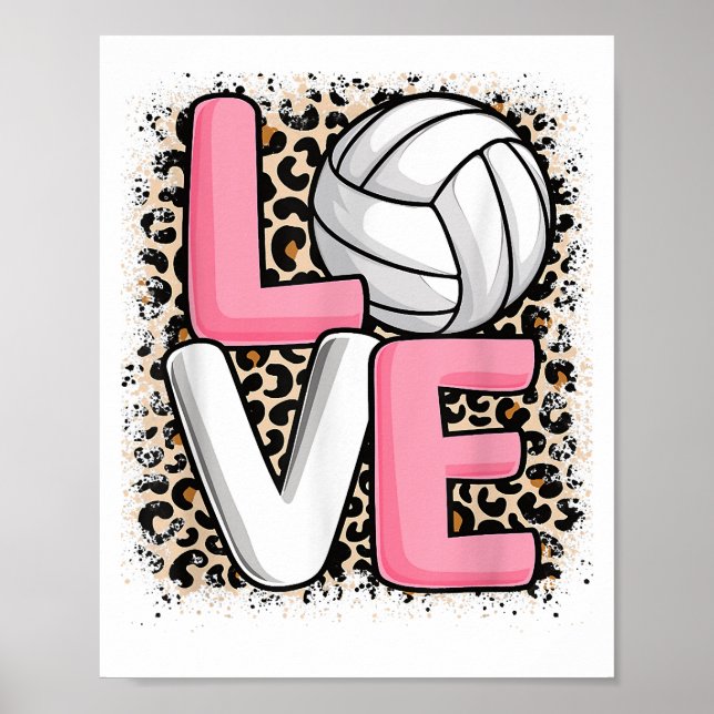Amo Volei Impressão de Leopardo Mulheres Meninas V (Frente)