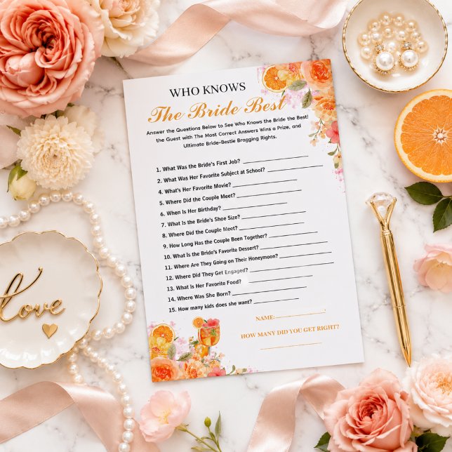 Amor à Primeira Spritz Quem Conhece Melhor a Noiva (Love at First Spritz Who Knows the Bride Best Game)