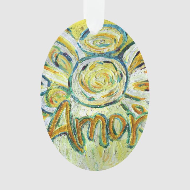 Amor Angel Word (espanhol "Amor") Ornamento de Fér (Frente)