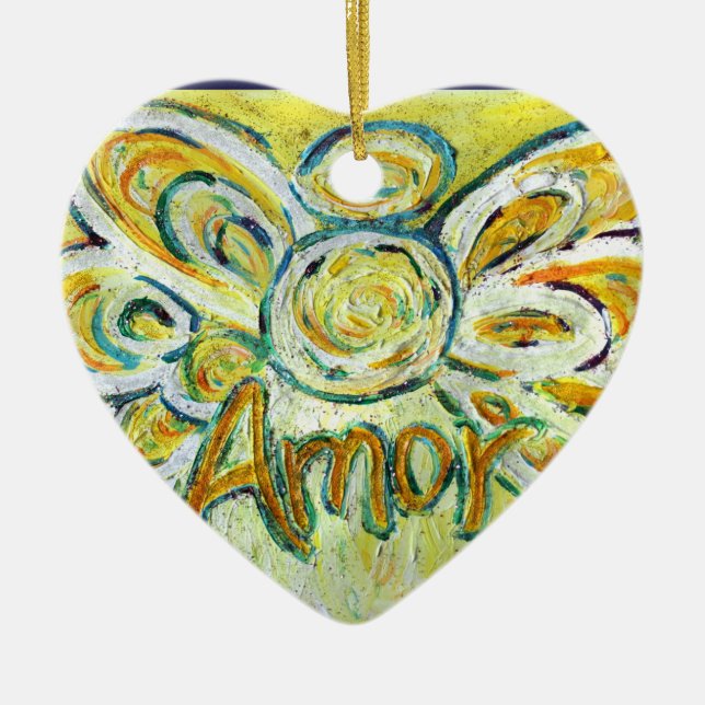 Amor Angel Word (espanhol "Amor") Ornamento de Fér (Frente)