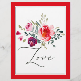 Amor aquarela floral vermelho