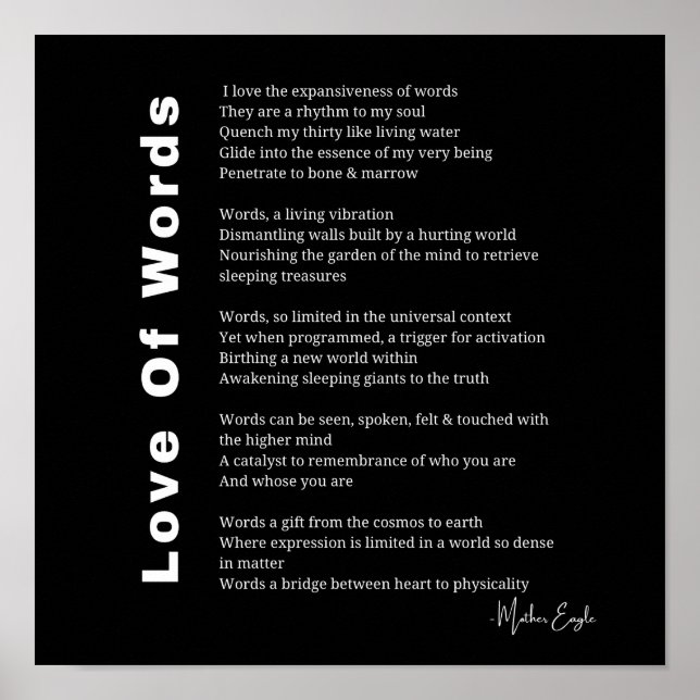 Amor às Palavras poema poesia wall art poster blac (Frente)