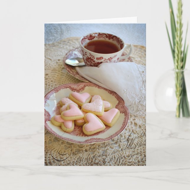 Amor | Chá e Cookies Cardíacos | Cartão romântico (Frente)