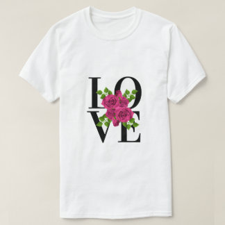 AMOR com T-Shirt de Rosas Rosa Escuras