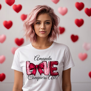 Amor Conquista Tudo T-Shirt Rosa Arco