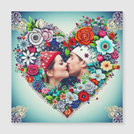 Amor | Coração Floral Teal e Vermelho com Pic Casa