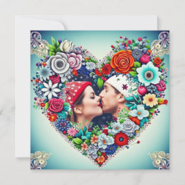 Amor | Coração Floral Teal e Vermelho com Pic Casa