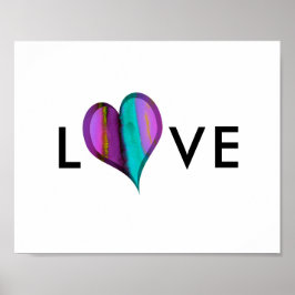 amor corações poster roxo e coração azul com texto