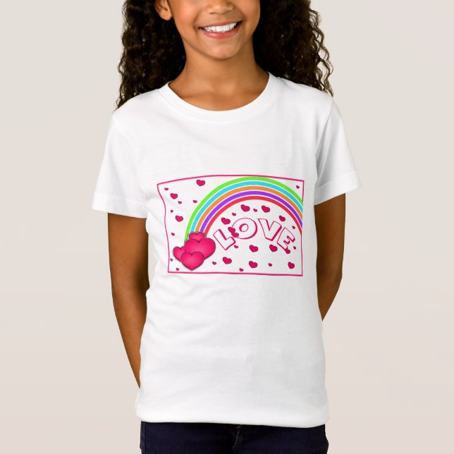 Amor - Corações - & Rainbows Girls T-Shirt (Frente)