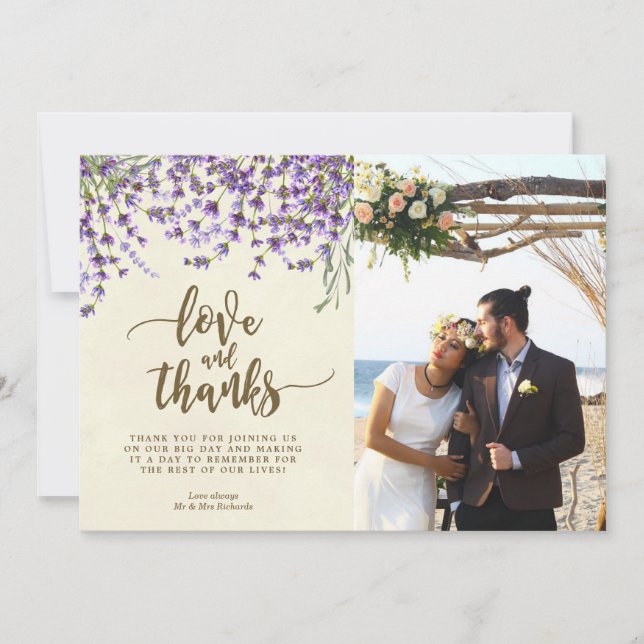 amor e flores da lavanda do cartão com fotos dos (Frente)