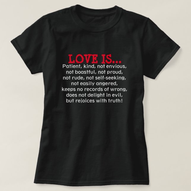 Amor é Paciente e Bela Camiseta Cristã (Frente do Design)