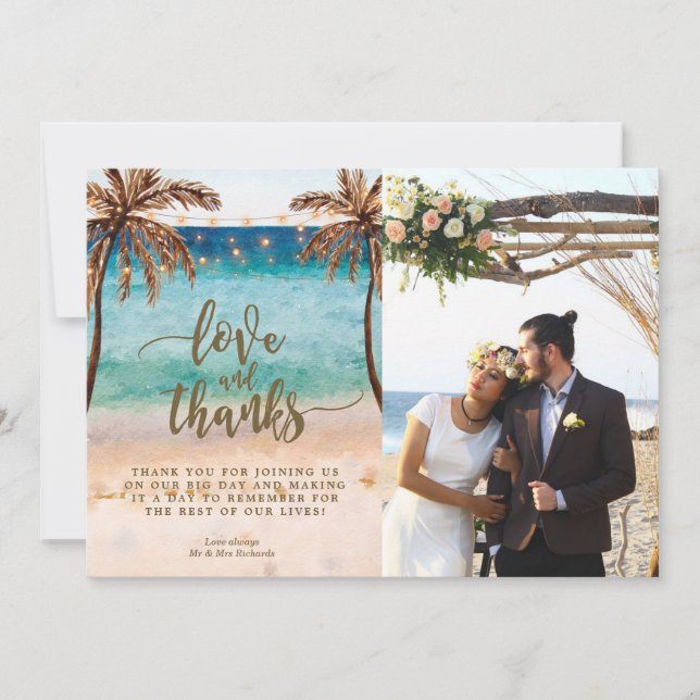 amor e praia do cartão com fotos dos obrigados (Frente)