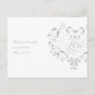 Amor em alguma língua no cartão de prata de RSVP