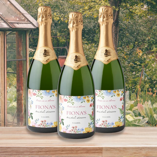 Amor em Bloom Wildflower Chá de panela Modern (Love in bloom bridal shower personalized wine champagne labels)
