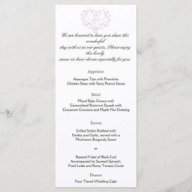 Amor em Qualquer Idioma Petal Pink Weding Menu (Frente)