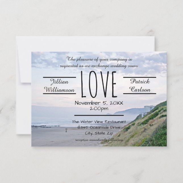 Amor entre Praia e Oceano - Convite para Casamento (Frente)