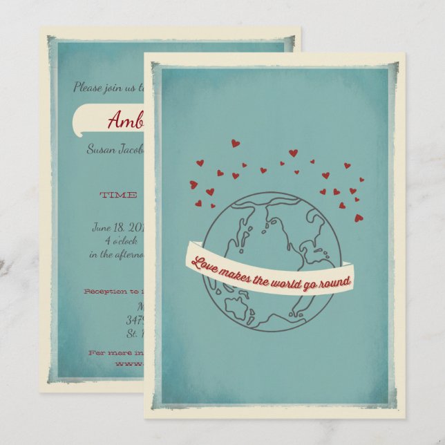 Amor Faz O Mundo Rodar O Convite De Casamento (Frente/Verso)