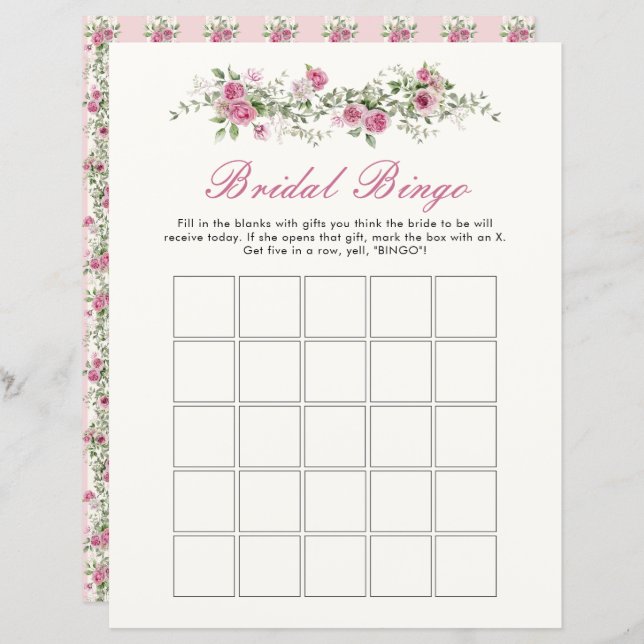 Amor Fusca-rosa Flores-rosa Bridal Bingo Game (Frente/Verso)