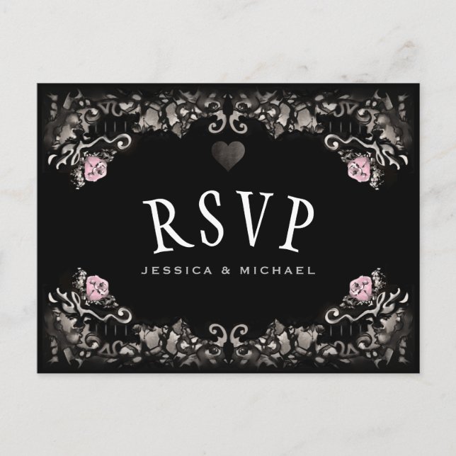 Amor no Cemitério MENU RSVP Casamento de Halloween (Frente)