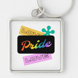 Amor, orgulho, amor. LGBT+orgulho. Chaveiro arco-í