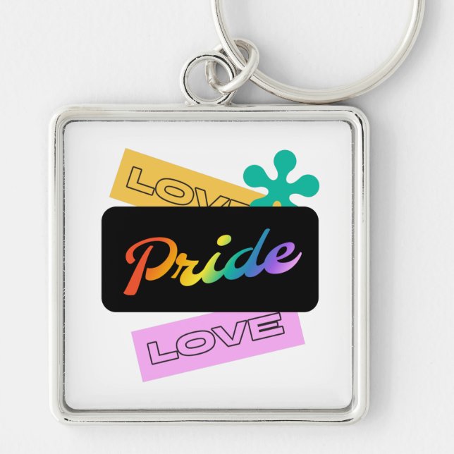 Amor, orgulho, amor. LGBT+orgulho. Chaveiro arco-í (Frente)