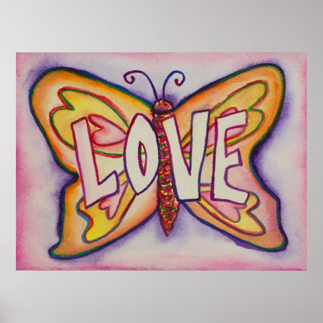 Amor Palavras Pink Butterfly Impressão Poster (Frente)