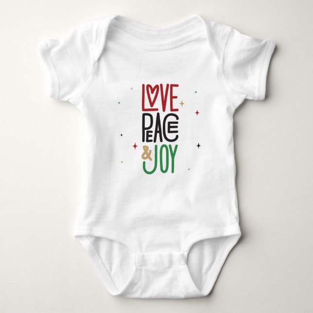 Amor, Paz e Joy Baby T-Shirt (Frente)